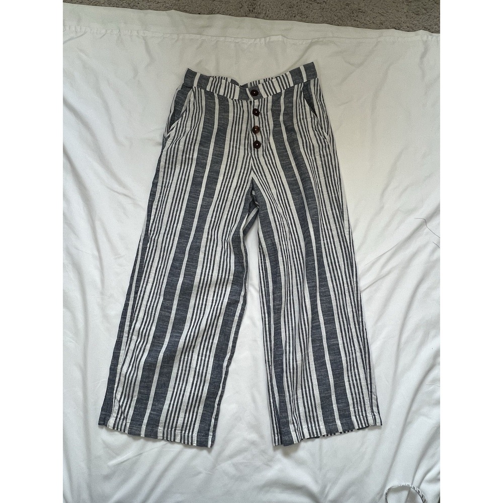 Women's Derek Heart White Blue Striped Ankle Pants Cotton‎ Size Medium